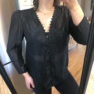 L’AGENCE Kymberly Blouse-Black with metallic shred Small Metallic Crepon Blouse